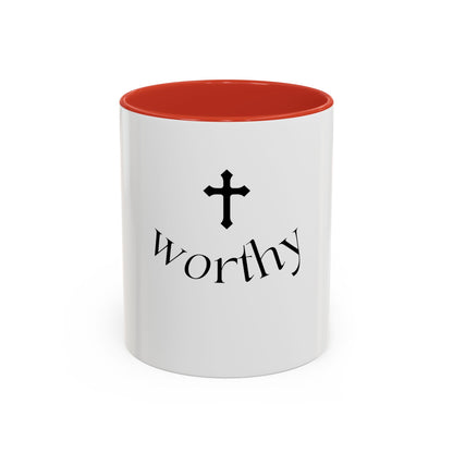 Worthy Christian Coffee Mug — Cross Faith Inspirational Accent Mug (11/15 oz)