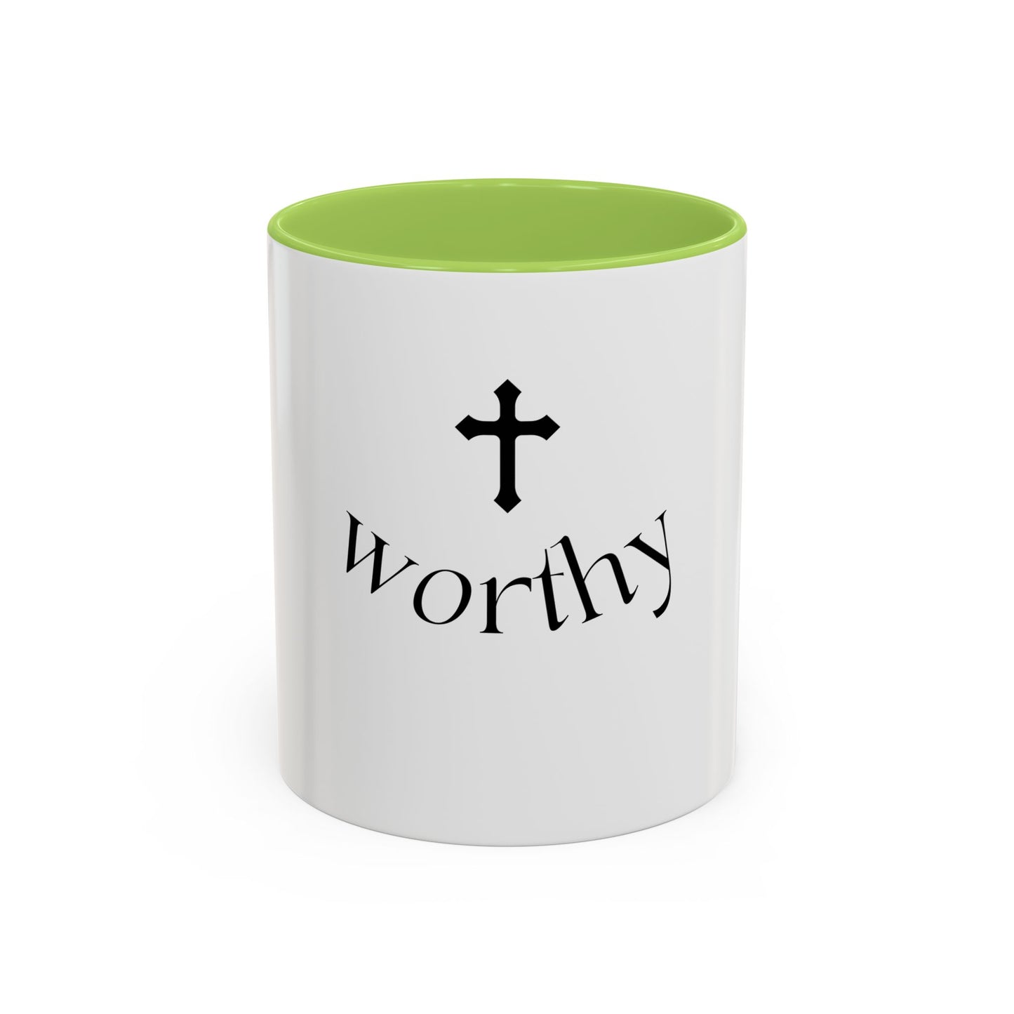 Worthy Christian Coffee Mug — Cross Faith Inspirational Accent Mug (11/15 oz)