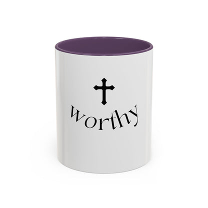 Worthy Christian Coffee Mug — Cross Faith Inspirational Accent Mug (11/15 oz)