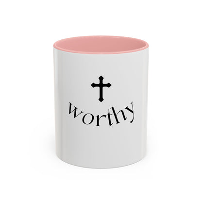 Worthy Christian Coffee Mug — Cross Faith Inspirational Accent Mug (11/15 oz)