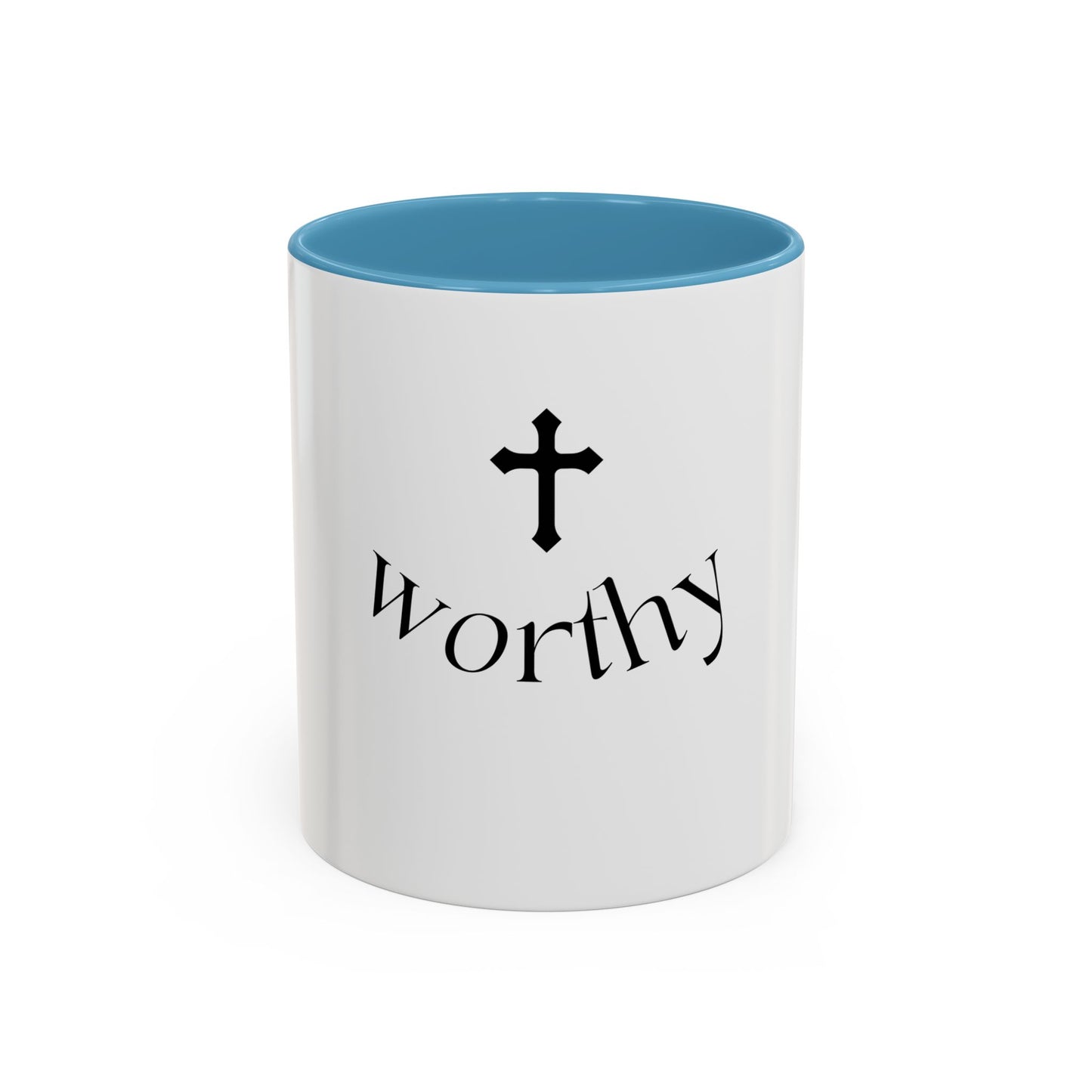 Worthy Christian Coffee Mug — Cross Faith Inspirational Accent Mug (11/15 oz)