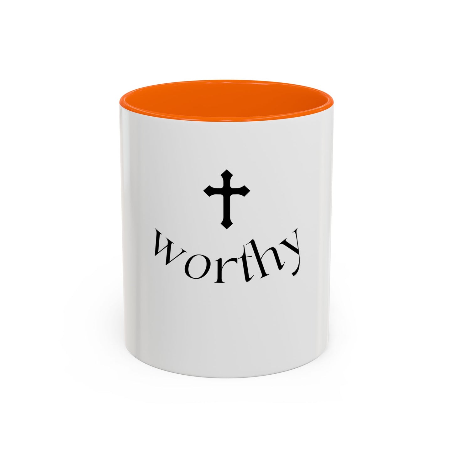 Worthy Christian Coffee Mug — Cross Faith Inspirational Accent Mug (11/15 oz)