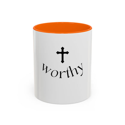 Worthy Christian Coffee Mug — Cross Faith Inspirational Accent Mug (11/15 oz)