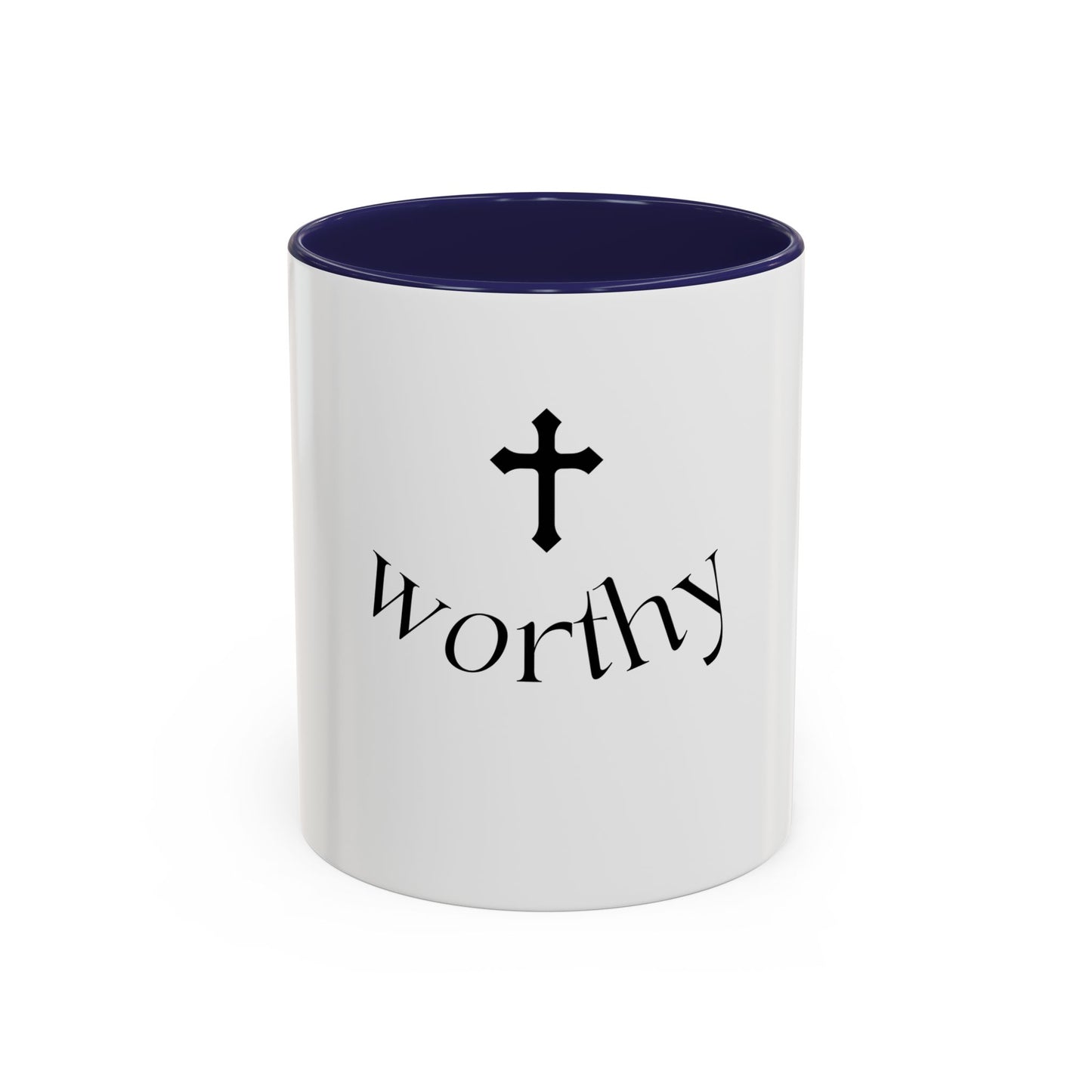 Worthy Christian Coffee Mug — Cross Faith Inspirational Accent Mug (11/15 oz)