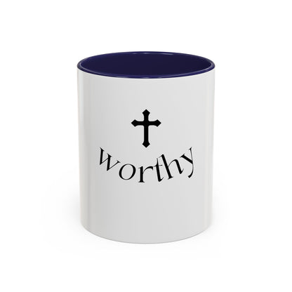 Worthy Christian Coffee Mug — Cross Faith Inspirational Accent Mug (11/15 oz)