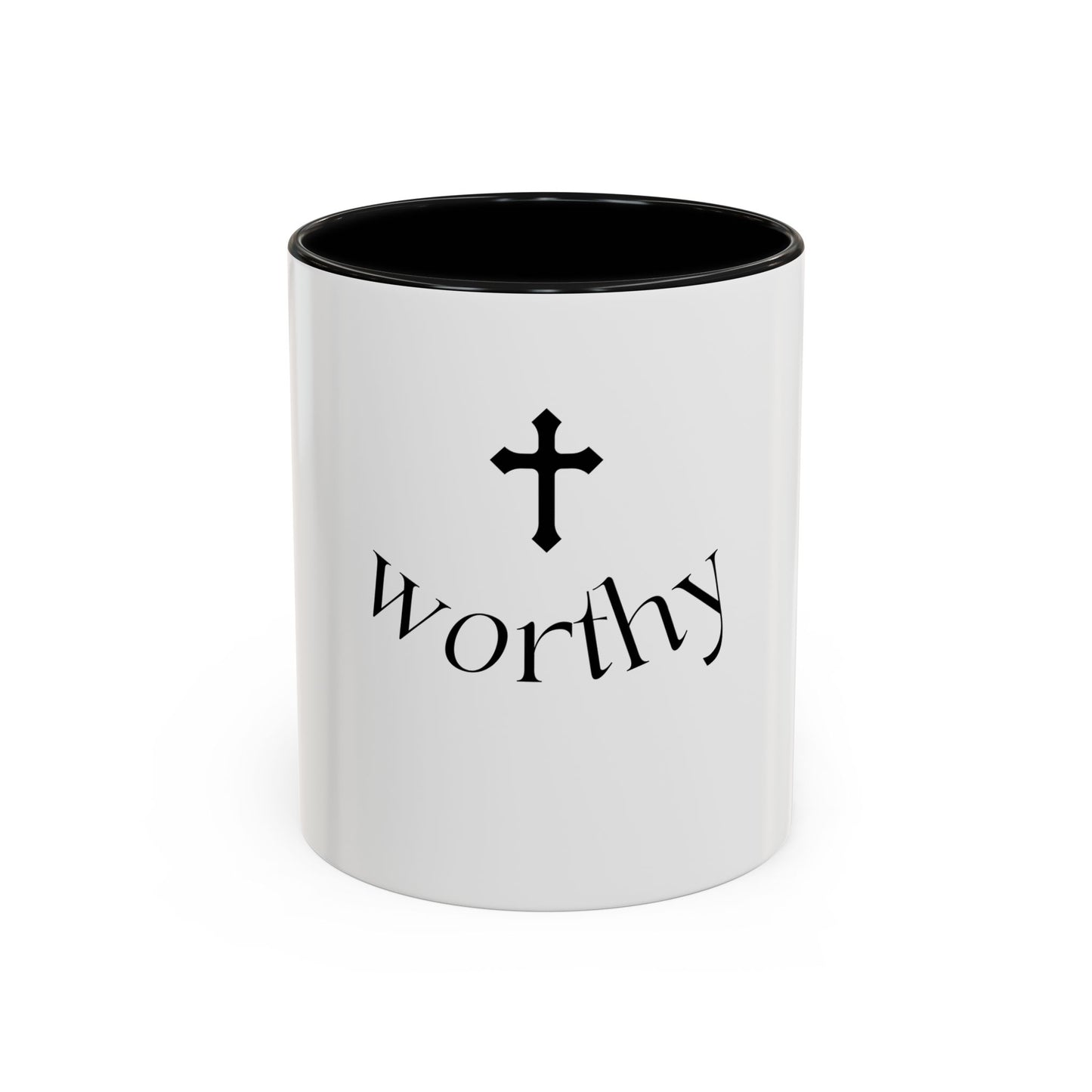 Worthy Christian Coffee Mug — Cross Faith Inspirational Accent Mug (11/15 oz)