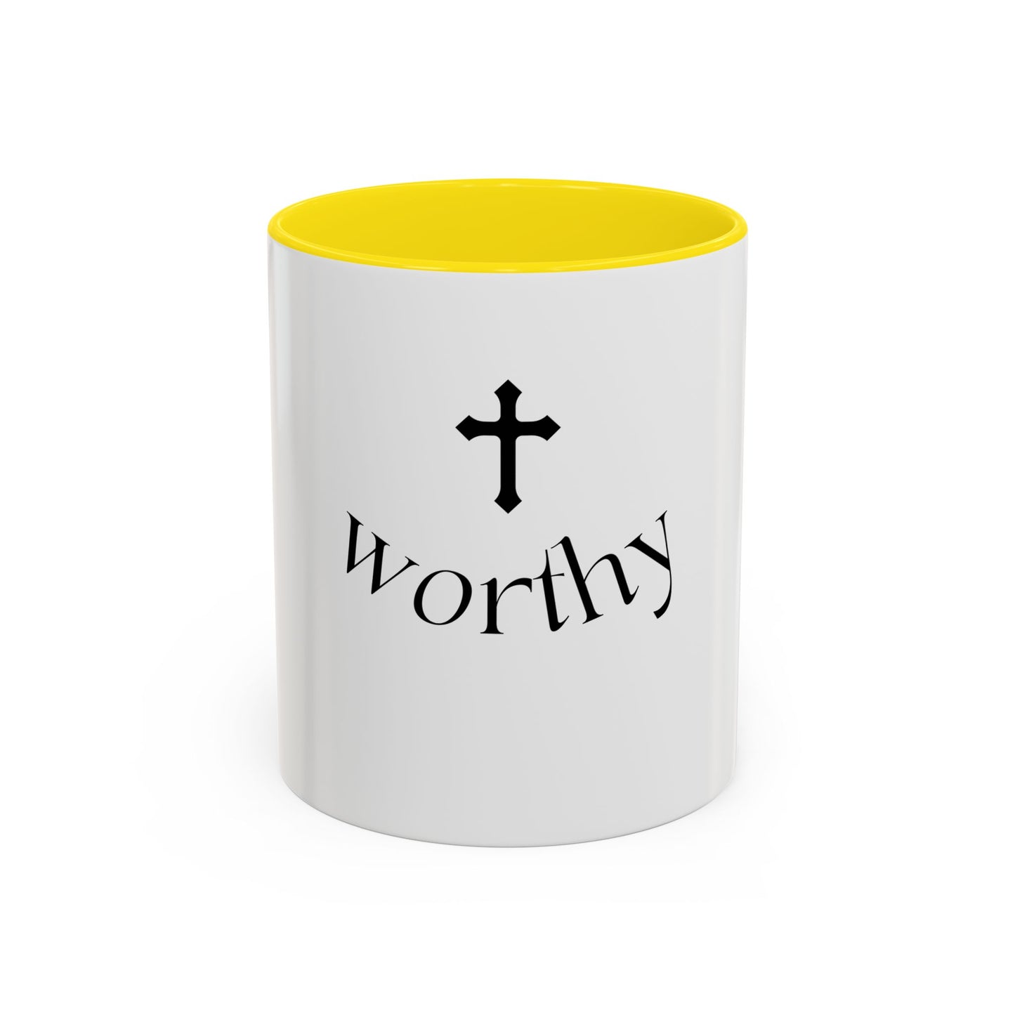 Worthy Christian Coffee Mug — Cross Faith Inspirational Accent Mug (11/15 oz)